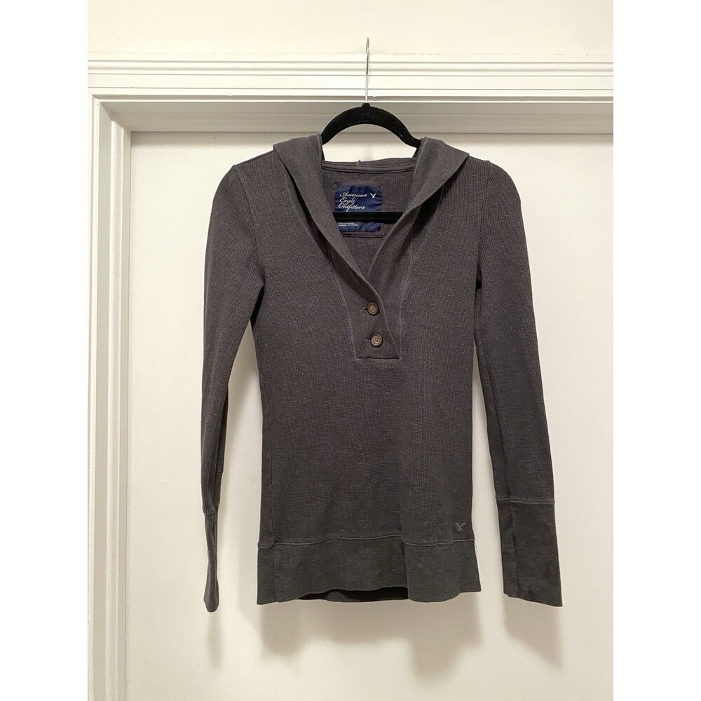 American Eagle Vtg Y2K Sweater Thermal Hoodie Grey Medium Bella Swan Elena Core